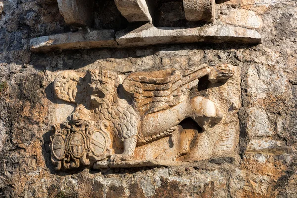 Средневековый Венецианский Лев Святого Марка Крепостной Стене Будва Черногория — стоковое фото