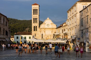 Hvar, Hırvatistan, 25 Temmuz 2018: Katedrali, Saint Stephen, Roma Katolik Katedrali Hvar Hvar Adası Split-Dalmaçya County, Hırvatistan