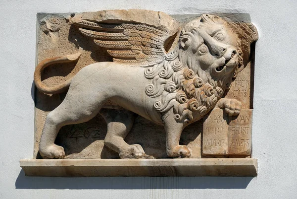 Middeleeuwse Venetiaanse Leeuw Van San Marco Hvar Loggia Muur Hvar — Stockfoto