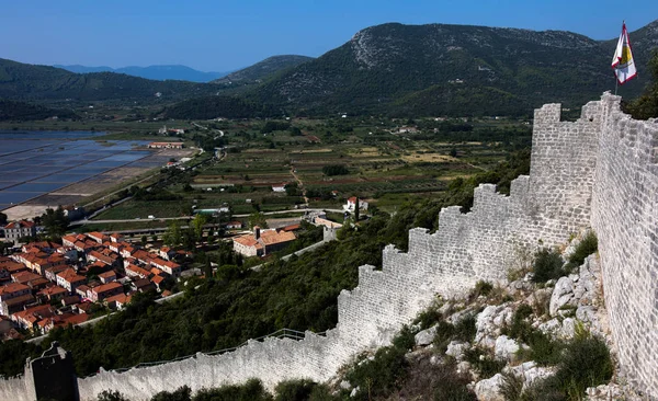 Τείχη Της Ston Κροατία Κτίστηκε 14Ο Και 15Ο Αιώνα Μεγαλύτερη — Φωτογραφία Αρχείου