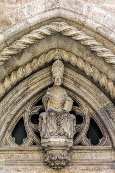 Statue of the Saint Mark on the portal of the Cathedral of Saint Mark in Korcula, Croatia, built by Bonino da Milano in 1412.
