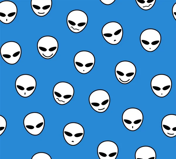 Yabancılar, seamless modeli, mavi, farklı duygular, vektör. Mavi zemin üzerine beyaz yabancı yüzler. Vektör görüntü. Dekoratif desen. 