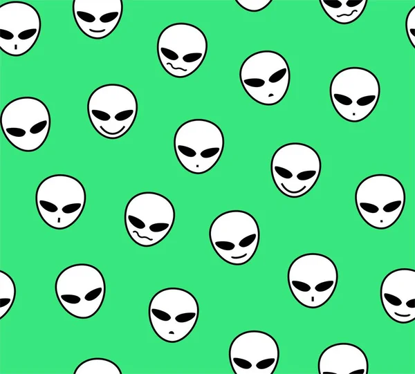Yabancılar, seamless modeli, yeşil, farklı duygular, vektör. Yabancılar yeşil bir arka plan üzerinde beyaz yüzleri. Vektör görüntü. Dekoratif seamless modeli. 