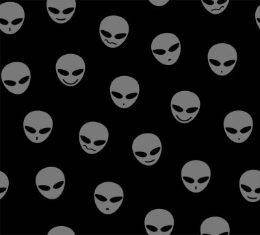 Yabancılar, seamless modeli, siyah, gri, farklı duygular, vektör. Siyah alan yabancılar gri yüzleri. Vektör görüntü. Dekoratif seamless modeli. 