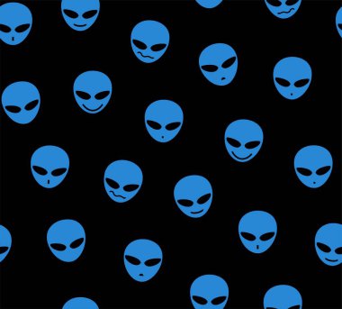 Yabancılar, seamless modeli, siyah, mavi, farklı duygular, vektör. Siyah alan yabancılar mavi yüzleri. Dekoratif seamless modeli. Vektör görüntü. 