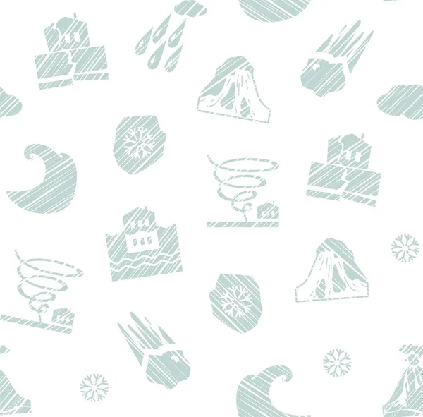 Weather, natural disasters, seamless pattern, hatching, vector, white. Images of various natural disasters. Vector picture. Simulated pencil shading. Gray drawings on a white background.