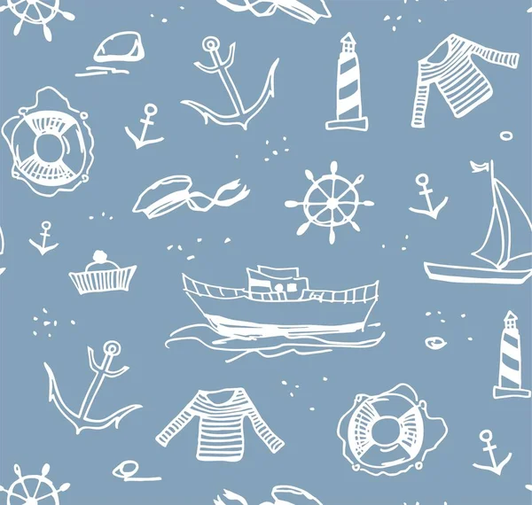Морские Рисунки Бесшовный Рисунок Серый Вектор Морское Путешествие Белые Рисунки — стоковый вектор
