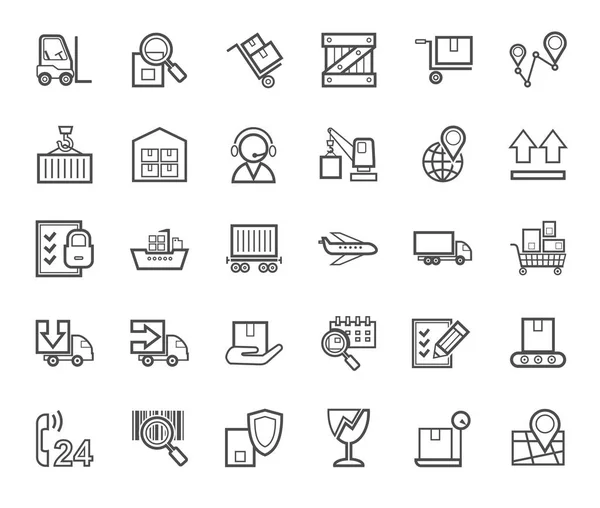 Spedizione Icone Piatte Linee Sottili Monocromatiche Vettore Trasporto Merci Consegna — Vettoriale Stock