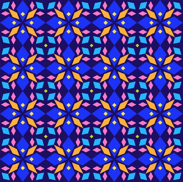 Kaleidoscope Seamless Pattern Geometric Blue Vector Geometric Pattern Multicolored Flat — Stock Vector