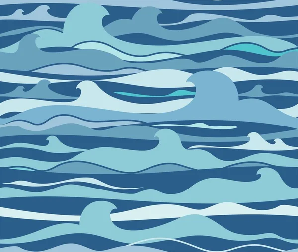Deniz Dalgaları Kusursuz Desen Mavi Vektör Koyu Mavi Arka Plan — Stok Vektör
