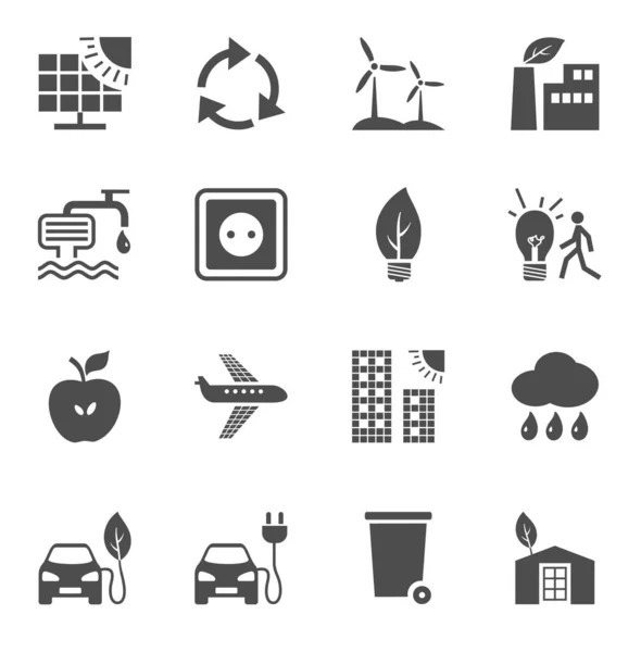 Eco Vriendelijke Technologie Iconen Monochroom Set Vector Milieuvriendelijke Productie Van — Stockvector