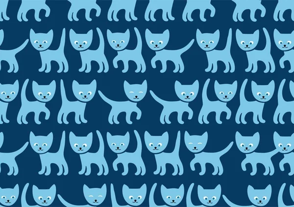Modré Koťátka Tmavomodré Pozadí Bezproblémový Vzor Vektor Barevný Plochý Obraz — Stockový vektor