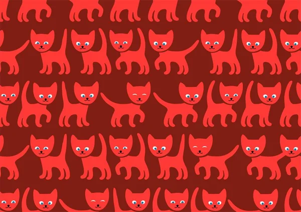 Червоні Кошенята Бордовому Тлі Безшовний Візерунок Вектор Смішні Кошенята Колір — стоковий вектор