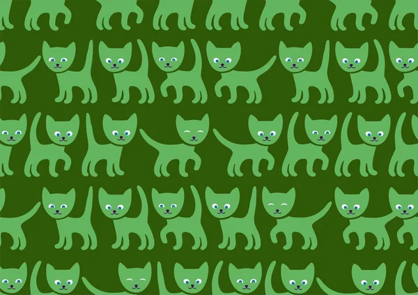 Gatitos Verdes Sobre Fondo Verde Patrón Sin Costuras Vector Gatitos — Archivo Imágenes Vectoriales