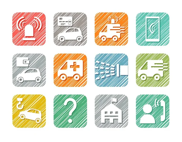 Acil servis, renkli simgeler, set, vektör, kuluçka. Simüle edilmiş kalem yumurtadan çıkma. Acil tıp ve yangın yardımı, referans hizmetleri.  