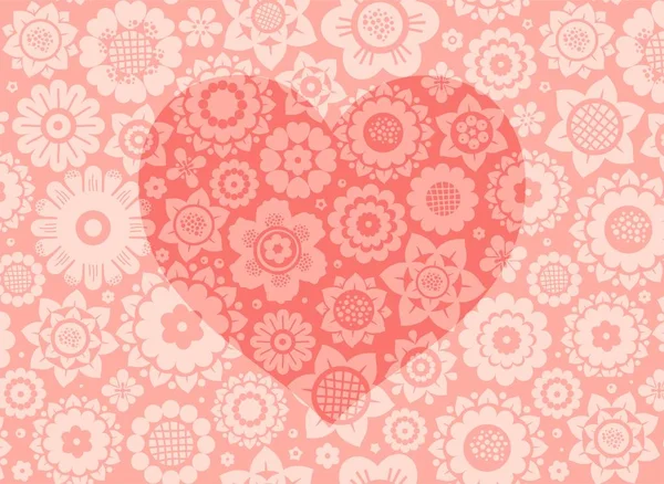 花卉背景 粉红色 粉红色花场上的粉红色心 平面图片 — 图库矢量图片
