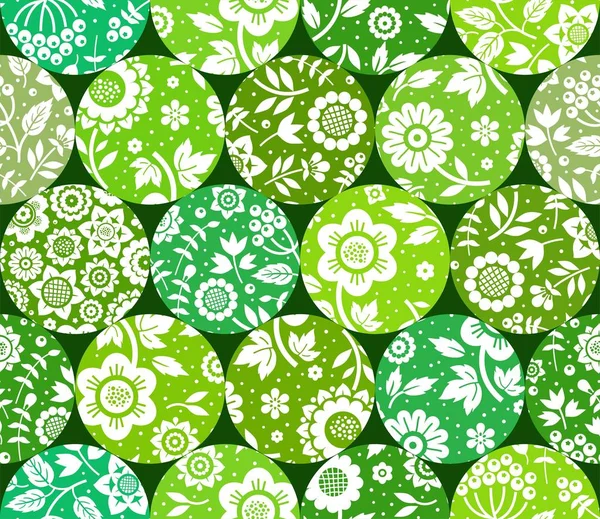 Floral White Pattern Green Circles Seamless Flat Green Background Vector — Stock Vector