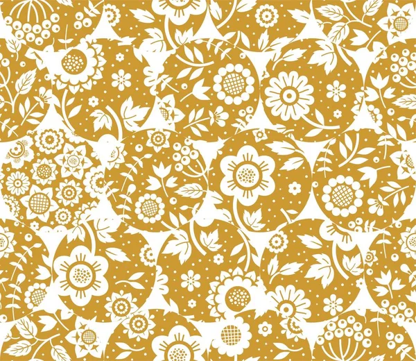 Квітковий Білий Візерунок Безшовні Золоті Кола Білий Фон Плоский Вектор — стоковий вектор