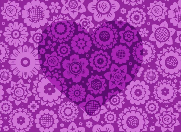 Corazón Tarjeta Fondo Floral Color Púrpura Vector Corazón Púrpura Campo — Vector de stock