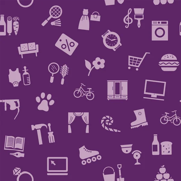 Магазини Безшовний Візерунок Колір Фіолетовий Вектор Різні Категорії Товарів Фіолетові — стоковий вектор