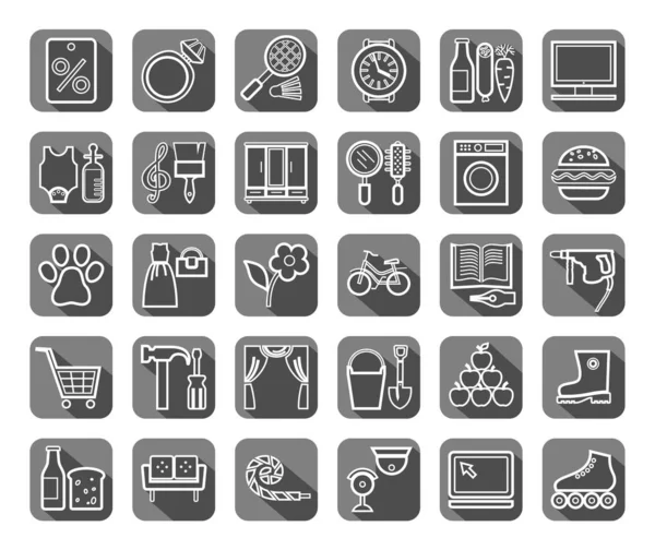 Shops Gray Icons Thin Outline Vector Different Categories Goods White — Stock Vector