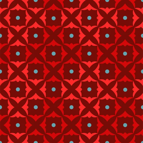 装飾は シームレスなパターン 赤です 暗いフィールド上の赤いシャムロックと青い点 グラフィックプリント ベクトル — ストックベクタ