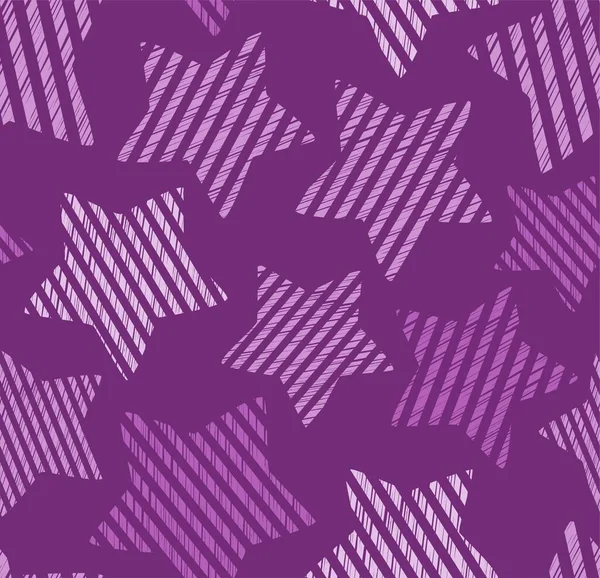 Striped Stars Seamless Pattern Hatching Purple Lilac Stars Purple Field — Stock Vector