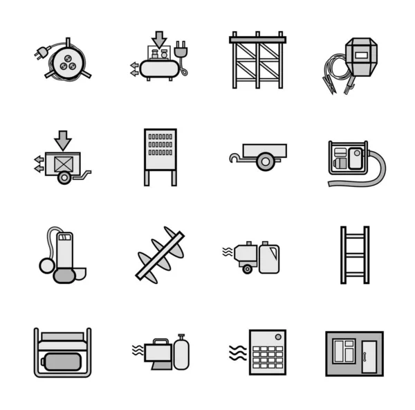 Construction Equipment Generator Radiator Pump Badges Set Gray Grey Icons — Stock Vector