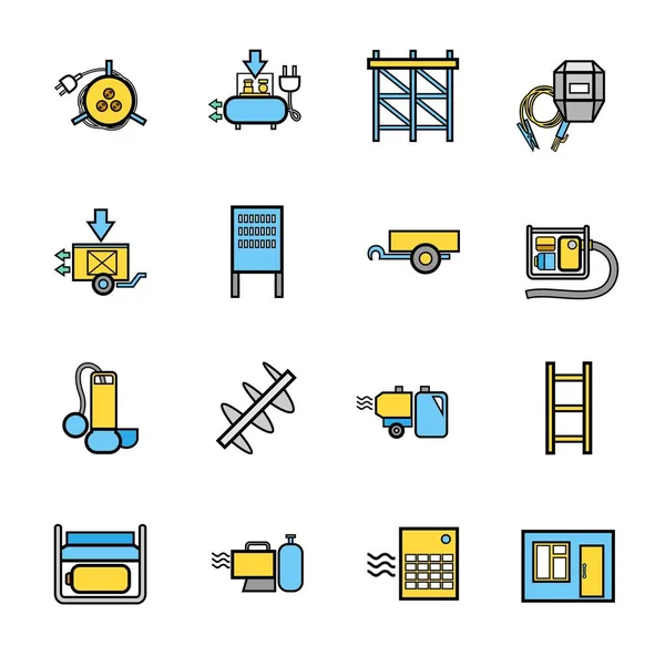 Будівельне Обладнання Генератор Радіатор Насос Іконки Набір Колір Кольорові Піктограми — стоковий вектор