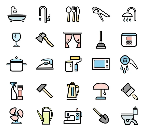 Household Goods Appliances Icons Set Outline Color Color Images Black — Stock Vector