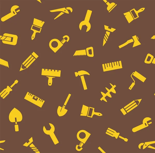 Ручные Инструменты Конструкция Бесшовный Узор Цвет Коричневый Желтые Иконки Коричневом — стоковый вектор