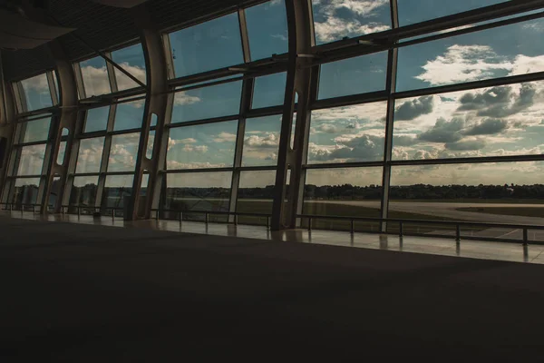 Airport Windows Cloudy Sky Airfield Background Copenhagen Denmark — Stock Photo, Image