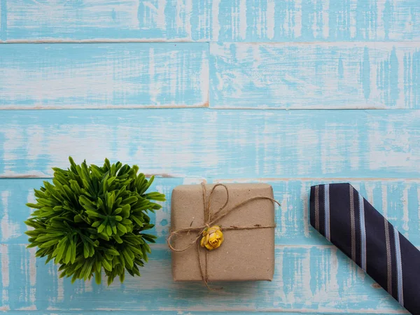 Happy Father Day Inscription Colorful Tie Gift Box Plant Bright — Stock Photo, Image