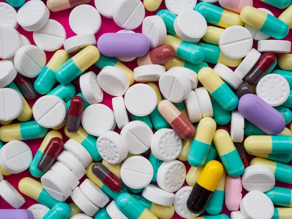 Una Gran Cantidad Medicamentos Coloridos Píldoras Topview Concepto Saludable Médico — Foto de Stock