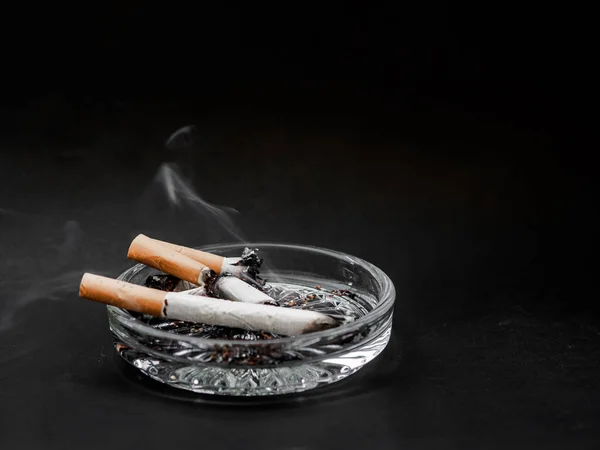 Cigarette Ashtray Black Background Tobacco — Stock Photo, Image