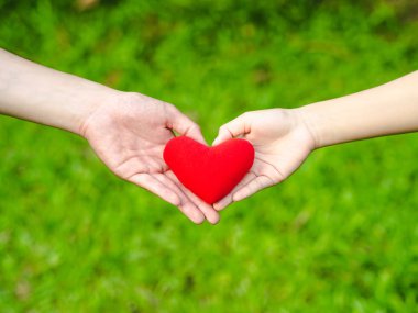 Erkek ve kadın kalp şekli kırmızı kalp-tamam. Çift, aşk, Valentine'sday kavramı.
