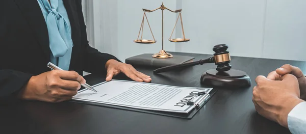 Lawyer or counselor works in the courtroom and negotiates with clients or complainants seeking justice on land encroachment, Law that validity and justice concept.
