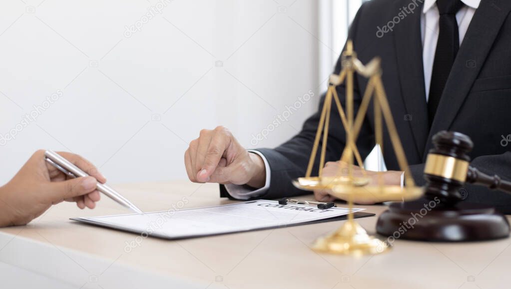 Attorneys or consultants who work in the courtroom are currently investigating the company's corruption cases and have their clients sign legal confirmation, Litigation and justice concept.