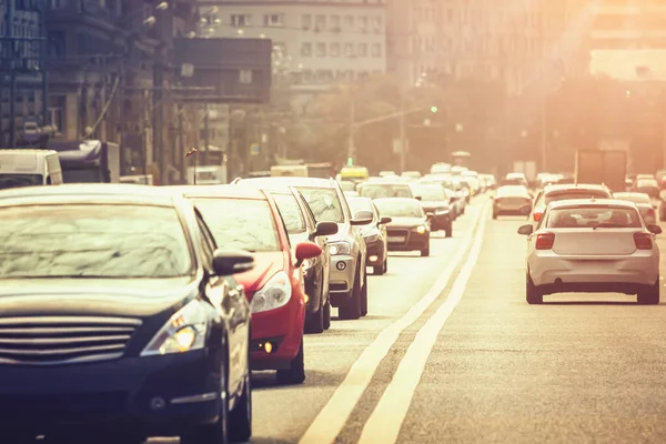 Auto Die Rij Staan Tijdens File Bij Zonsondergang — Stockfoto