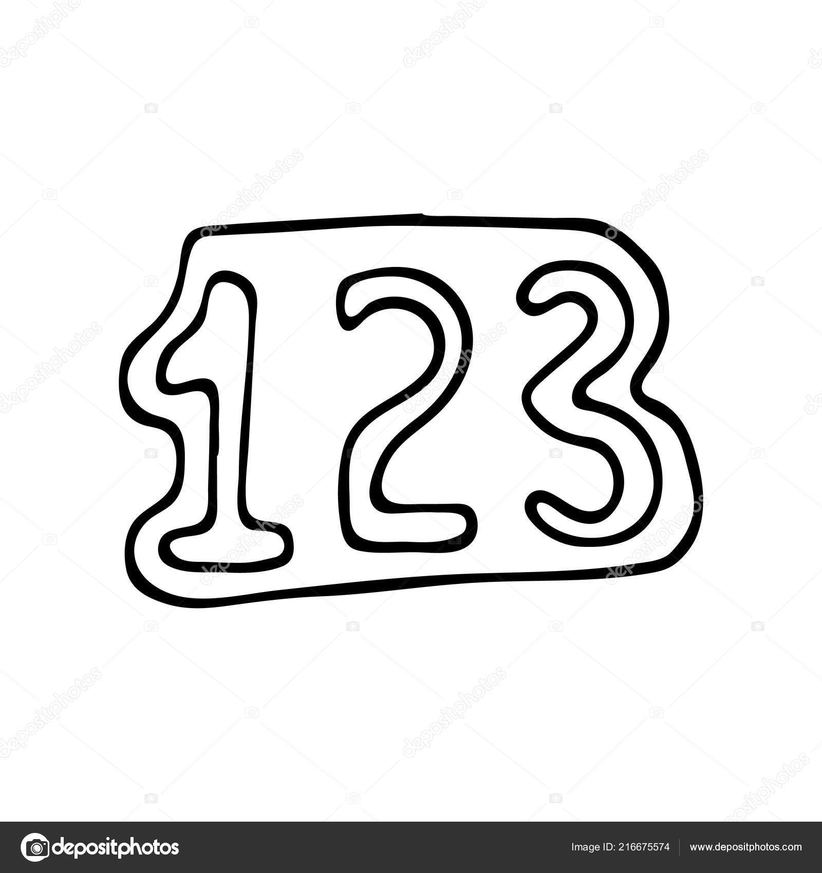 Hand Drawn 123 Numbers Doodle Icon Hand Drawn Black Sketch Stock