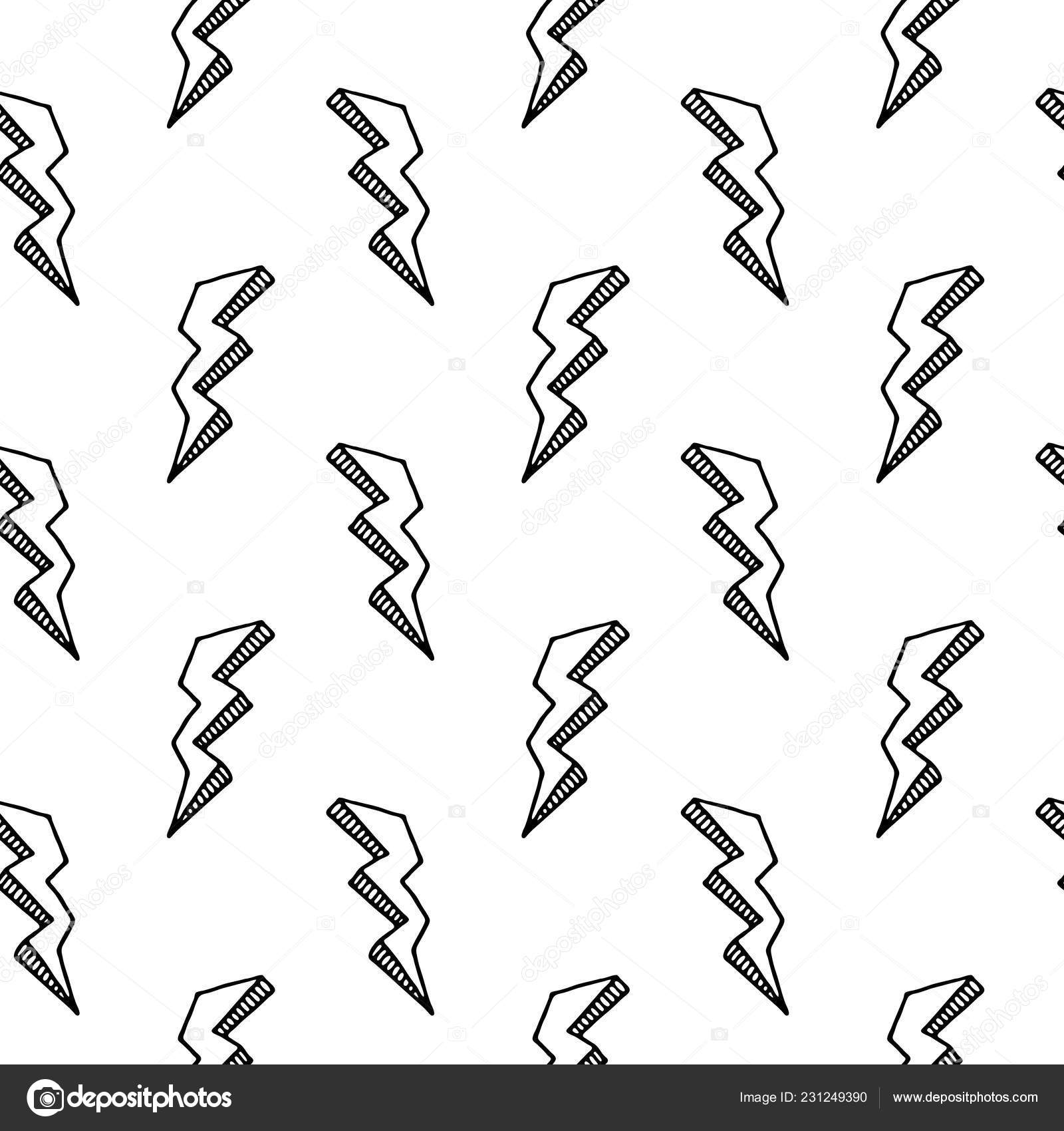 手描き 雷のシームレスなパターンは落書きアイコンです 手描き黒のスケッチ 標識記号です 装飾要素 白い背景上に分離 フラットなデザイン ベクトル図 ストックベクター C Frozenbunn