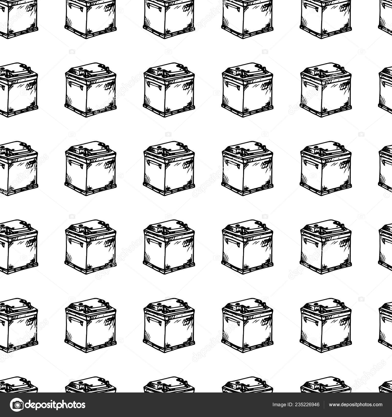Seamless Pattern Hand Drawn Car Battery Doodle Sketch Style