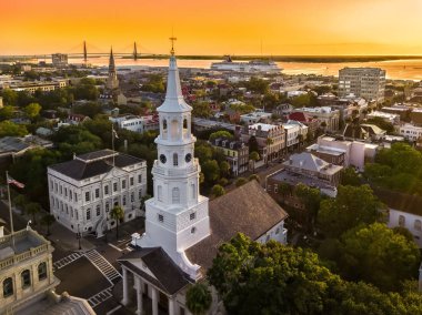 Charleston, SC skyline during sunset  clipart