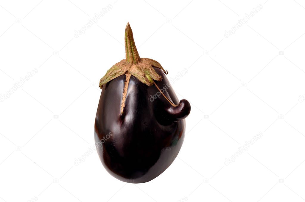 Senor Eggplant. Eggplant with nose. Funny eggplant isolated on white background. Face shaped Eggplant on white background. Mutant eggplant