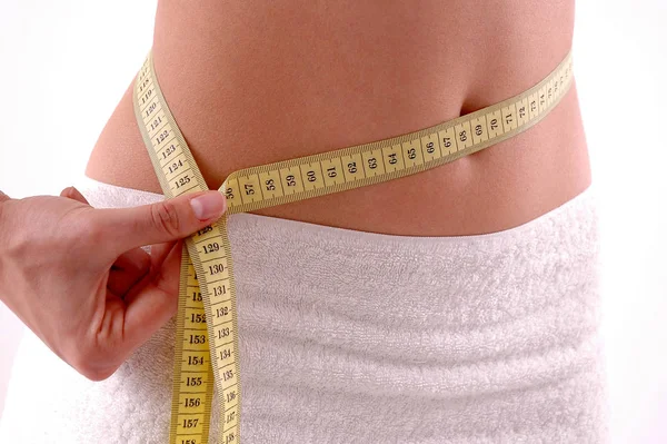 Young Girl Measuring Her Weist — Stock Photo, Image