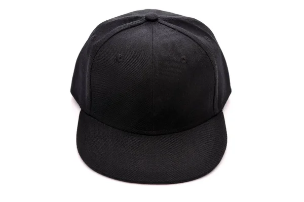 Mock Blank Flat Snap Back Hat Black Front View White — Stock Photo, Image