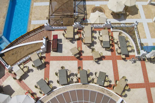 top view of the hotel\'s dining area, outdoor caf