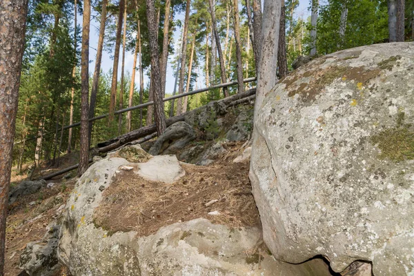 Caminhe Pela Floresta Entre Enormes Pedras Pedras — Fotografia de Stock