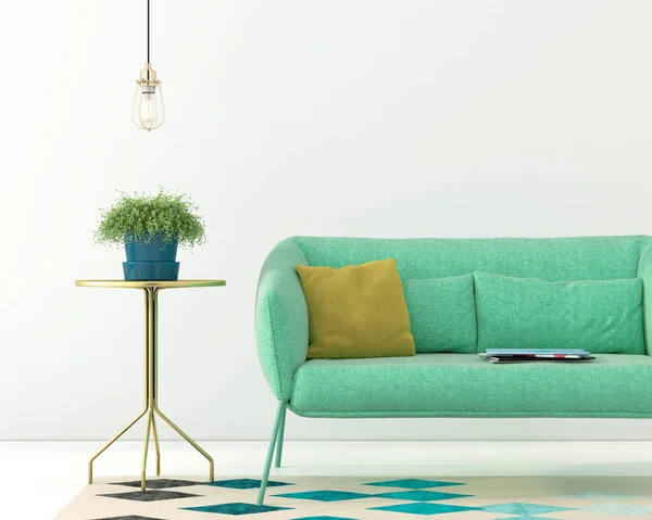 イラスト 緑の家具とモダンなインテリア — ストック写真