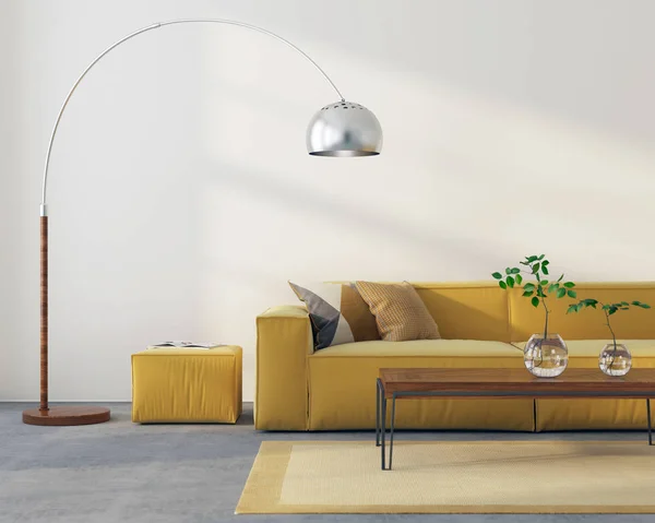 Illustration Modernes Interieur Des Wohnzimmers Mit Einem Gelben Sofa — Stockfoto